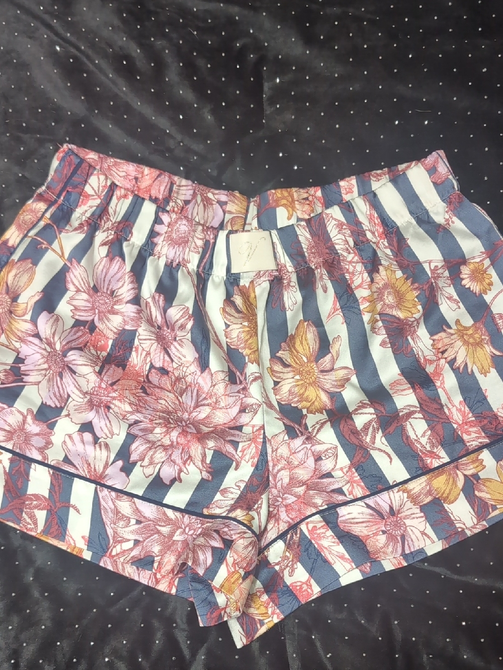 Victoria's Secret Striped Floral High-Waist Shorts - Blue, White & Pink